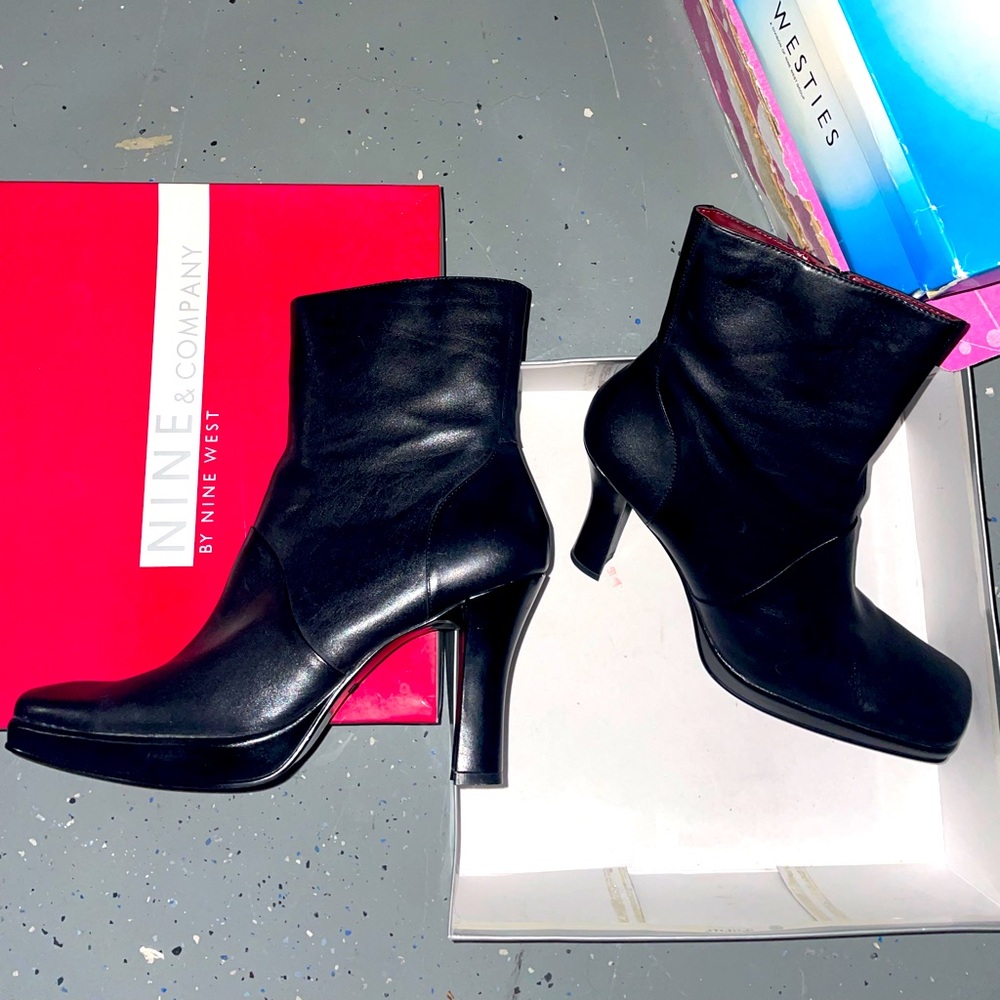 NIB VINTAGE NINE WEST Platform Boots Square Toe Chunky Block Rare Size 11
